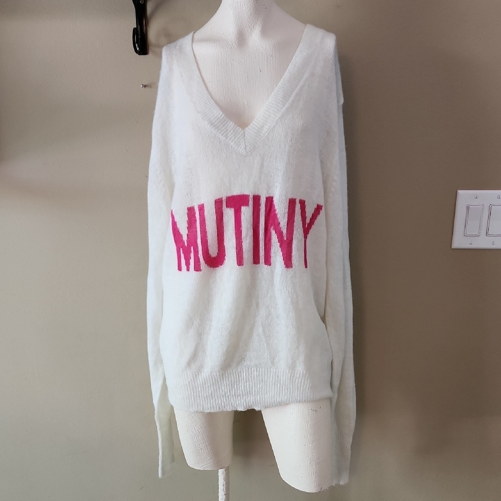 Wildfox White and Pink V-Neck Sweater